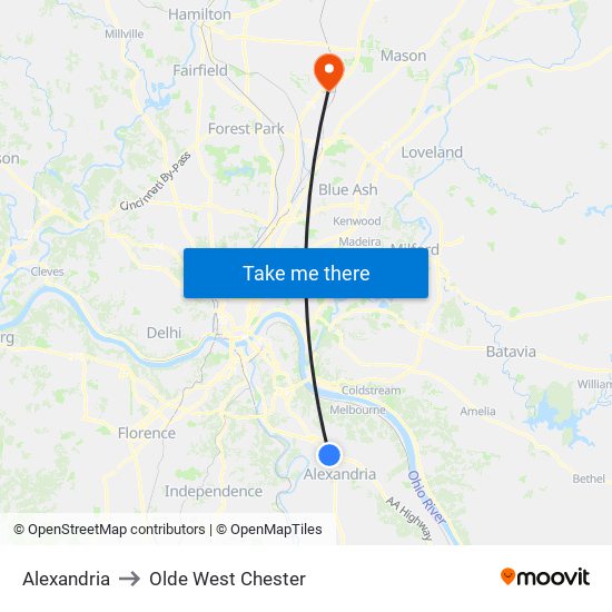 Alexandria to Olde West Chester map