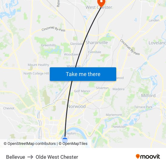 Bellevue to Olde West Chester map