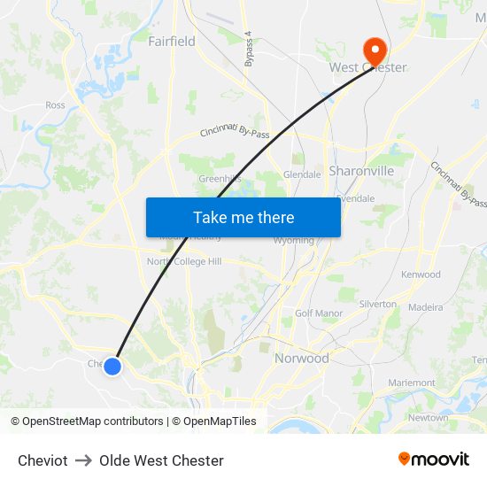 Cheviot to Olde West Chester map