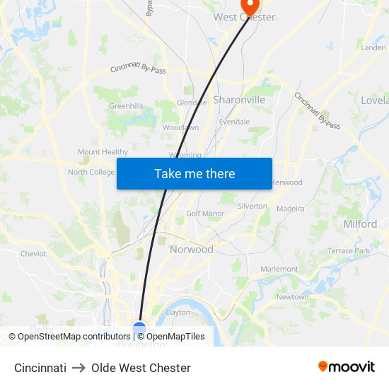 Cincinnati to Olde West Chester map