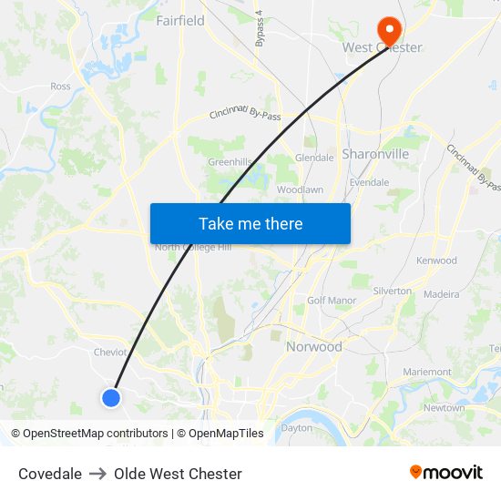 Covedale to Olde West Chester map