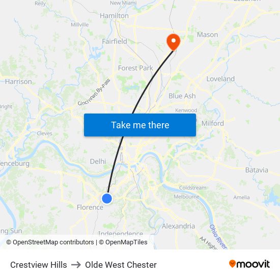 Crestview Hills to Olde West Chester map