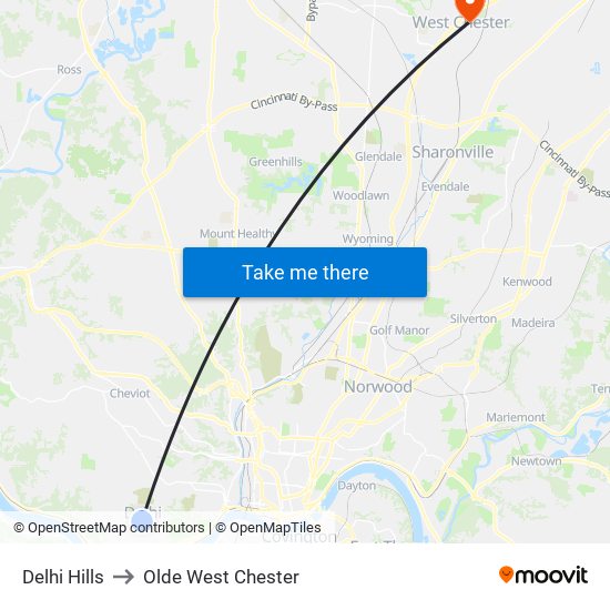 Delhi Hills to Olde West Chester map