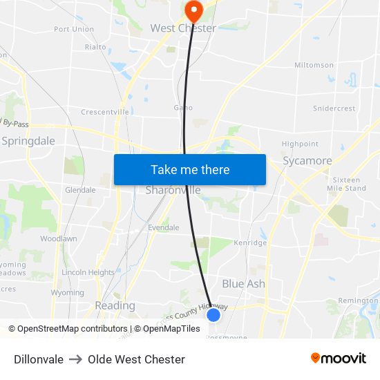 Dillonvale to Olde West Chester map