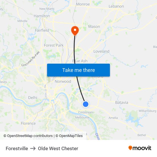 Forestville to Olde West Chester map