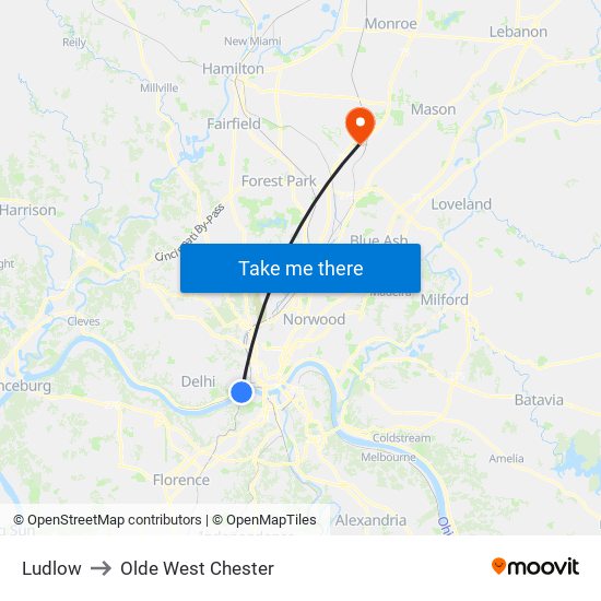 Ludlow to Olde West Chester map