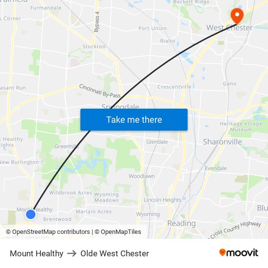 Mount Healthy to Olde West Chester map