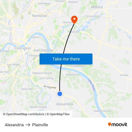 Alexandria to Plainville map