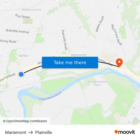 Mariemont to Plainville map