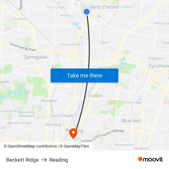 Beckett Ridge to Reading map