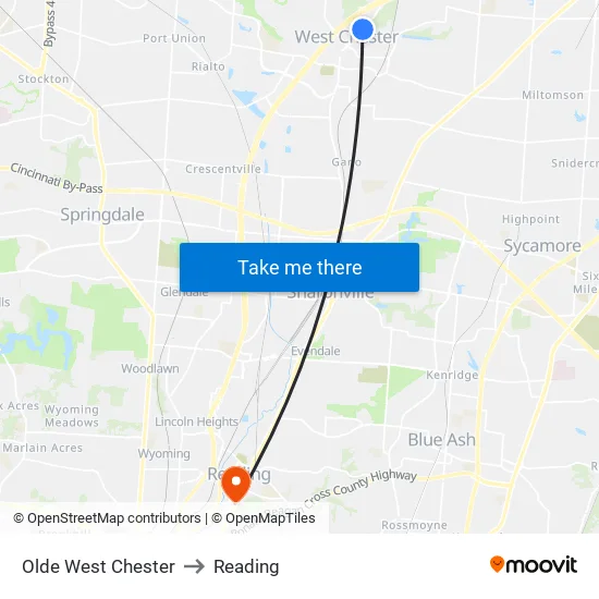 Olde West Chester to Reading map