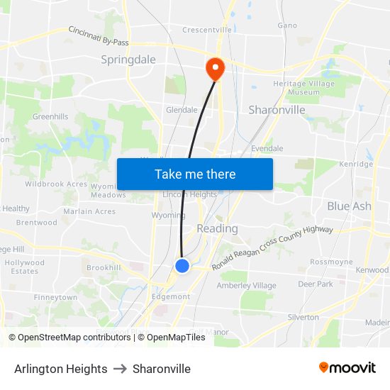 Arlington Heights to Sharonville map