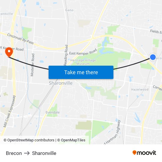 Brecon to Sharonville map