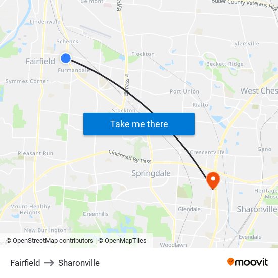 Fairfield to Sharonville map