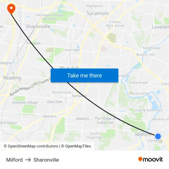 Milford to Sharonville map