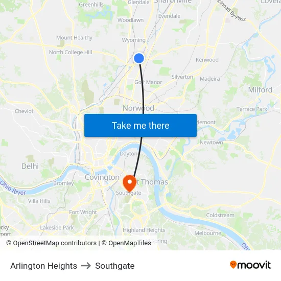 Arlington Heights to Southgate map