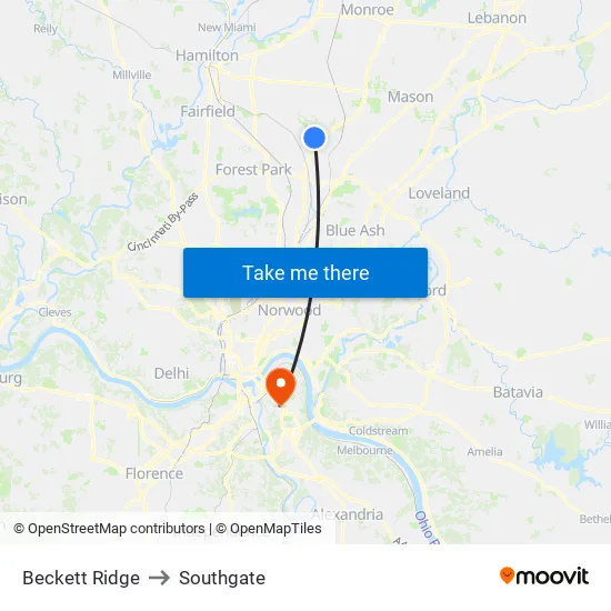 Beckett Ridge to Southgate map