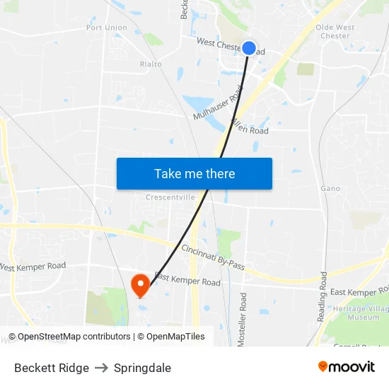 Beckett Ridge to Springdale map