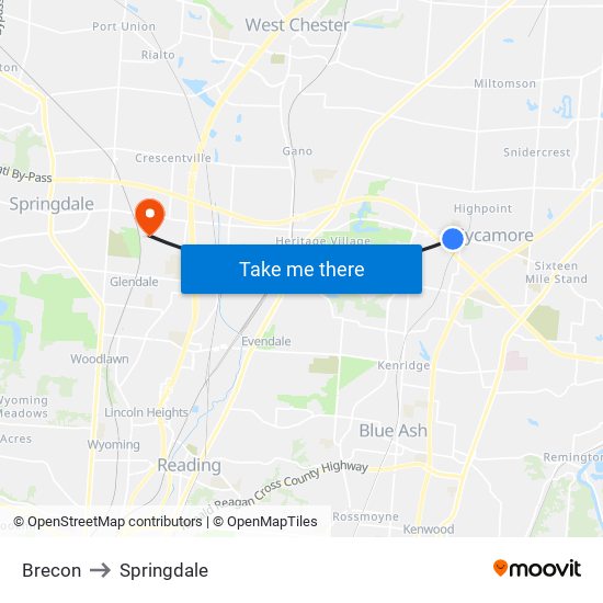 Brecon to Springdale map