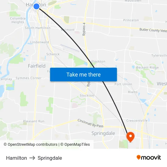 Hamilton to Springdale map
