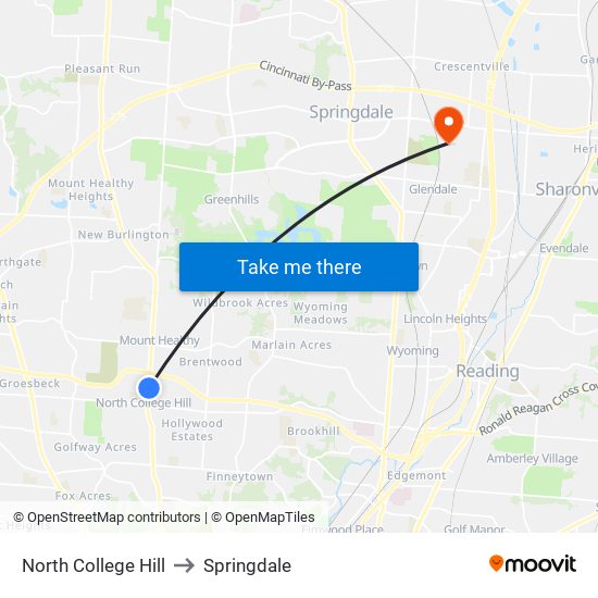 North College Hill to Springdale map