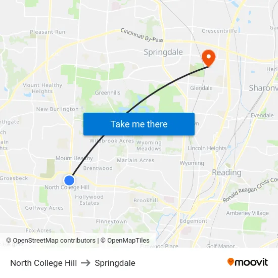 North College Hill to Springdale map