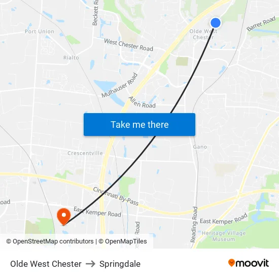 Olde West Chester to Springdale map