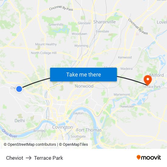 Cheviot to Terrace Park map
