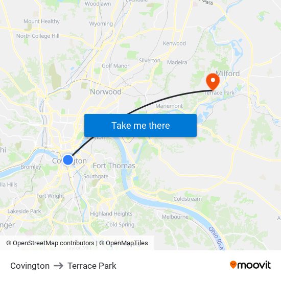Covington to Terrace Park map
