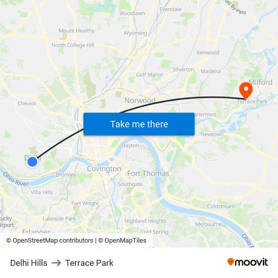 Delhi Hills to Terrace Park map