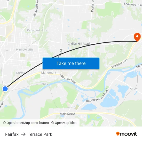 Fairfax to Terrace Park map