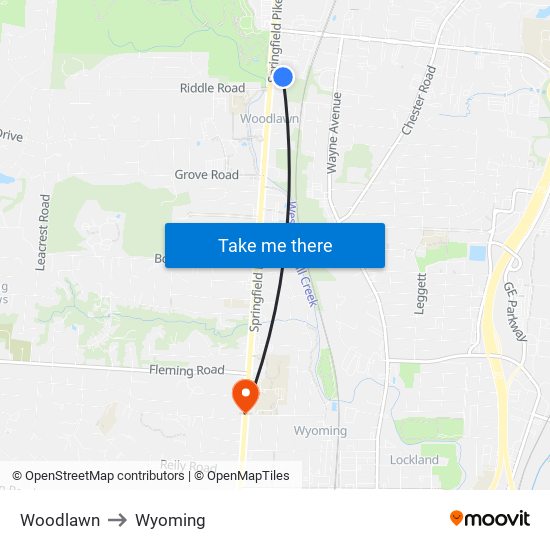 Woodlawn to Wyoming map