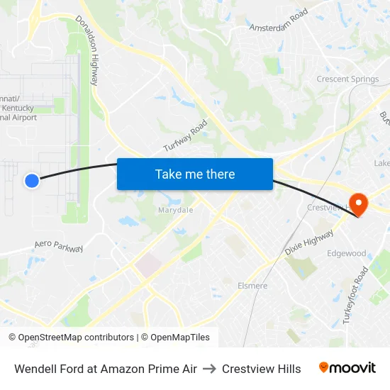 Wendell Ford at Amazon Prime Air to Crestview Hills map
