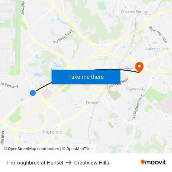 Thoroughbred at Hansel to Crestview Hills map