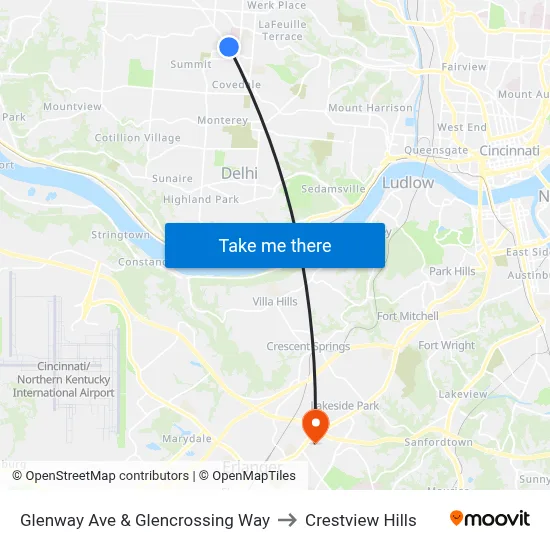 Glenway Ave & Glencrossing Way to Crestview Hills map