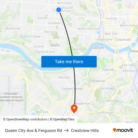 Queen City Ave & Ferguson Rd to Crestview Hills map