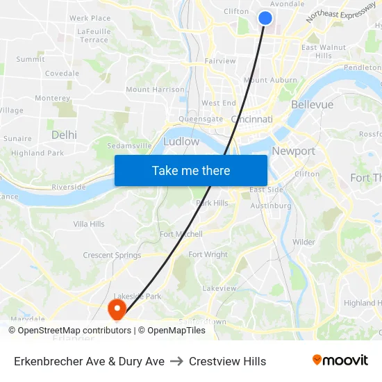 Erkenbrecher Ave & Dury Ave to Crestview Hills map