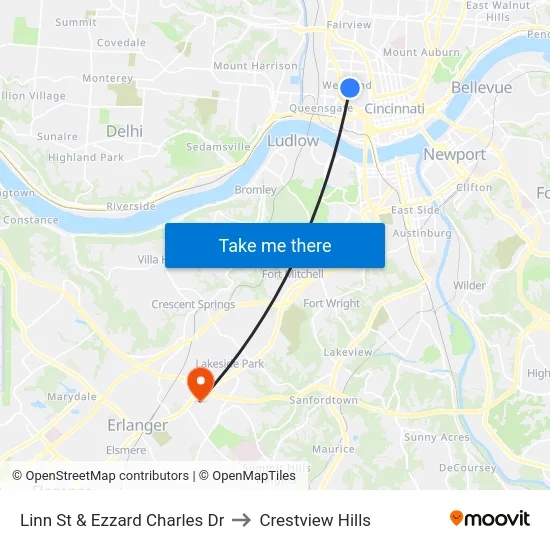 Linn St & Ezzard Charles Dr to Crestview Hills map