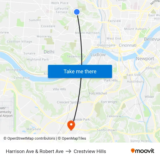 Harrison Ave & Robert Ave to Crestview Hills map