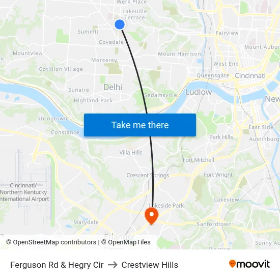 Ferguson Rd & Hegry Cir to Crestview Hills map