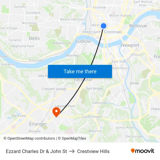 Ezzard Charles Dr & John St to Crestview Hills map