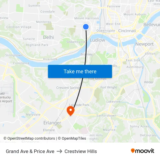 Grand Ave & Price Ave to Crestview Hills map