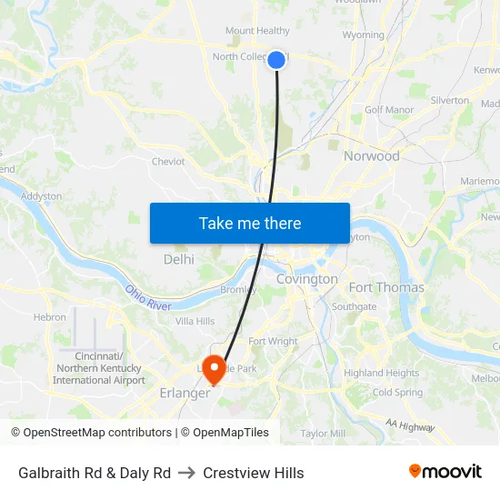 Galbraith Rd & Daly Rd to Crestview Hills map