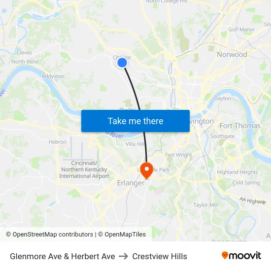 Glenmore Ave & Herbert Ave to Crestview Hills map