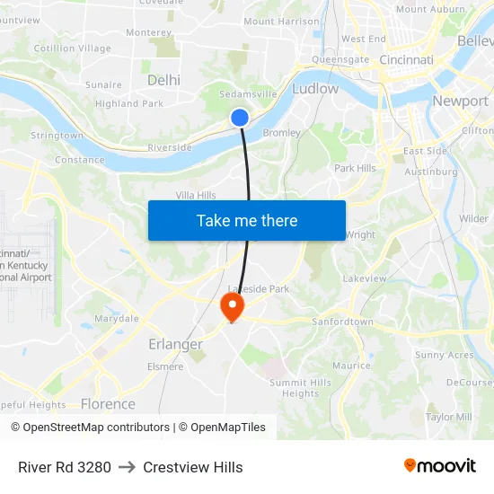 River Rd 3280 to Crestview Hills map