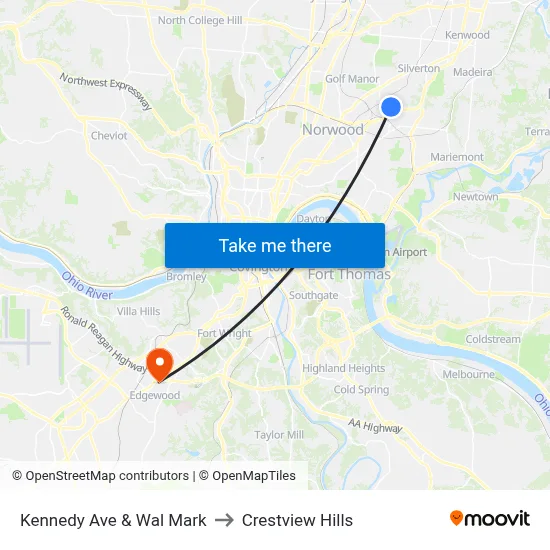 Kennedy Ave & Wal Mark to Crestview Hills map