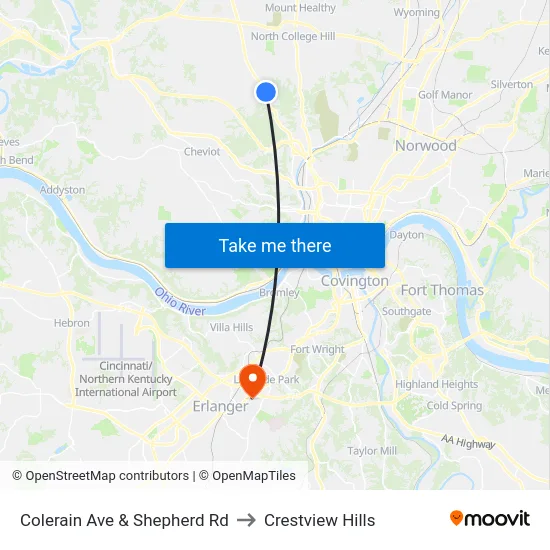 Colerain Ave & Shepherd Rd to Crestview Hills map