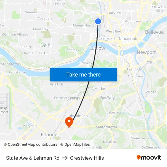 State Ave & Lehman Rd to Crestview Hills map