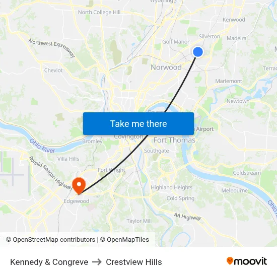 Kennedy & Congreve to Crestview Hills map