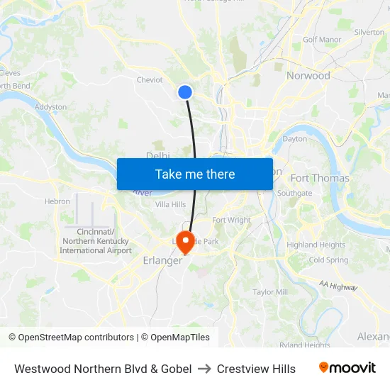 Westwood Northern Blvd & Gobel to Crestview Hills map